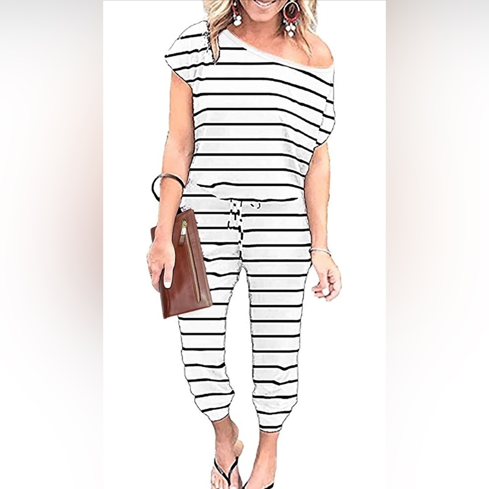 PRETTYGARDEN Women's Loose Off Shoulder Elastic Waist Stretchy Romper Size XL